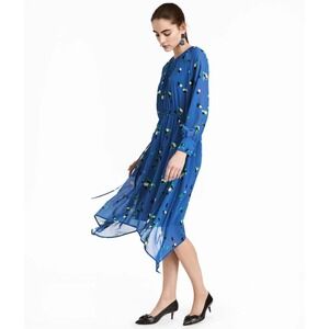 H&M Blue Asymmetrical Printed Dress –‎ Size 8